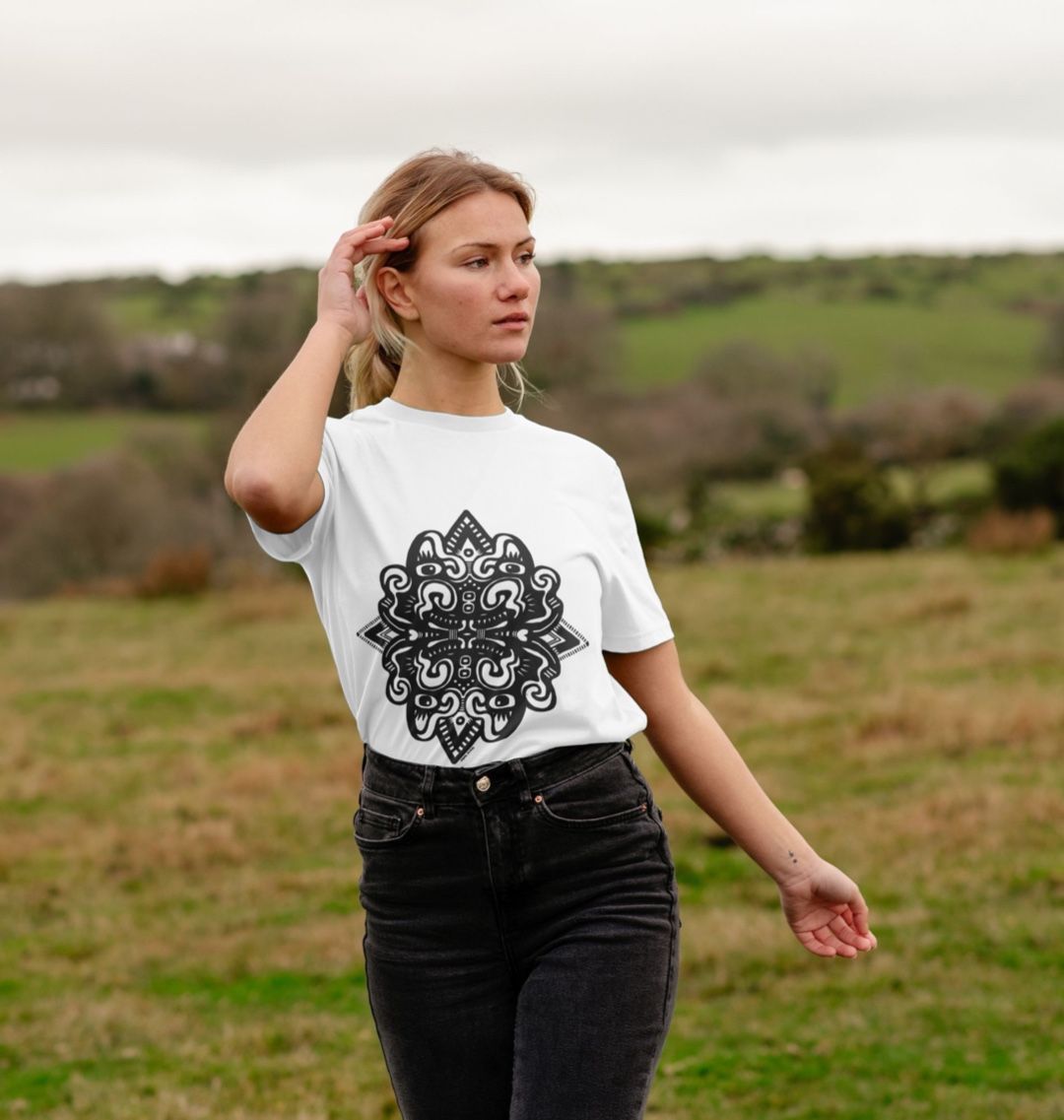 Organic Cotton White T-shirt featuring Catnip by Fowl Plays - Sustainable Fashion and Art At Fowl Plays