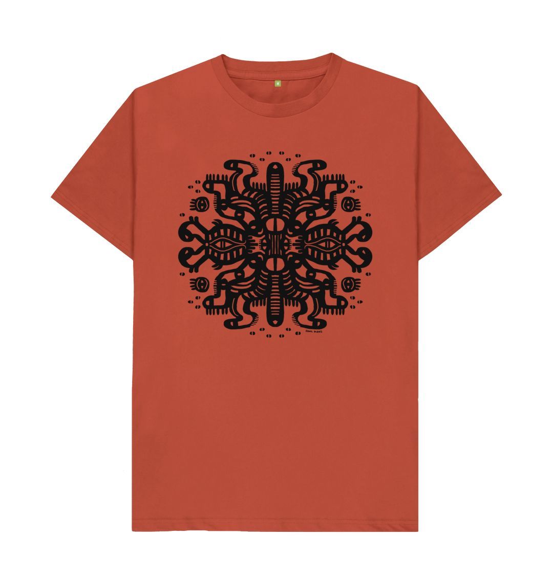 Organic Cotton Rust T-shirt featuring Squid Mates by Fowl Plays - Sustainable Fashion and Art At Fowl Plays