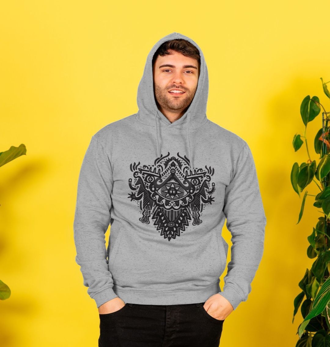 Organic Cotton Light Heather Hoodie featuring Witch Doctor by Fowl Plays - Sustainable Fashion and Art At Fowl Plays.