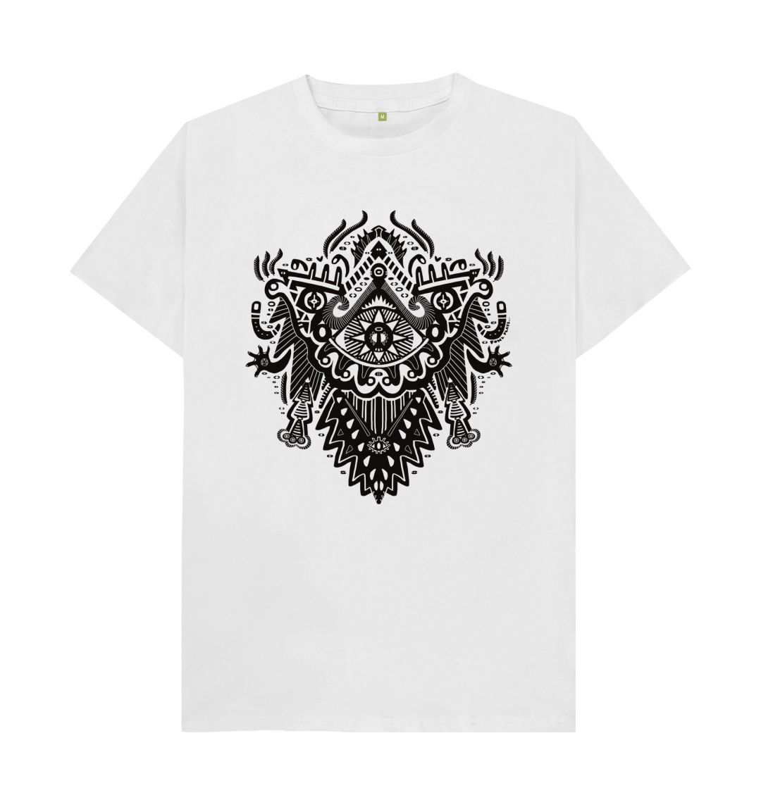 Organic Cotton White T-shirt featuring Witch Doctor by Fowl Plays - Sustainable Fashion and Art At Fowl Plays