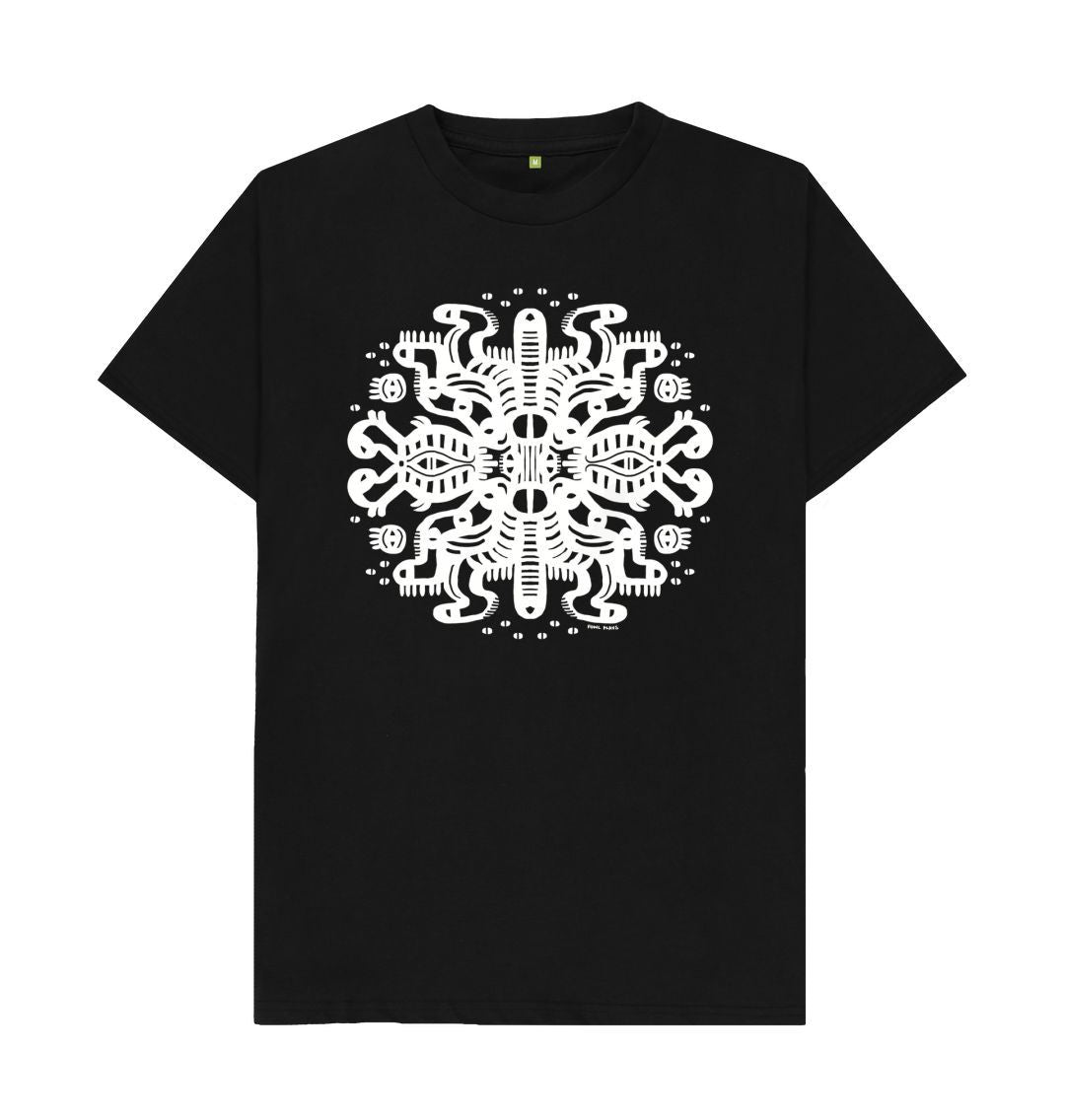 Organic Cotton Black T-shirt featuring Squid Mates White Print by Fowl Plays - Sustainable Fashion and Art At Fowl Plays