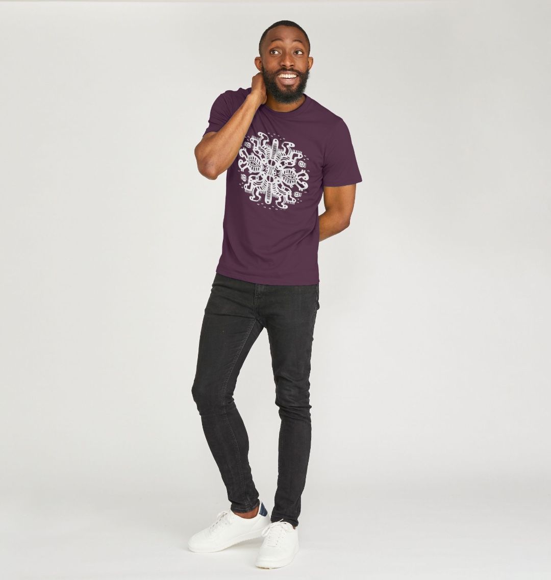 Organic Cotton Purple T-shirt featuring Squid Mates White Print by Fowl Plays - Sustainable Fashion and Art At Fowl Plays