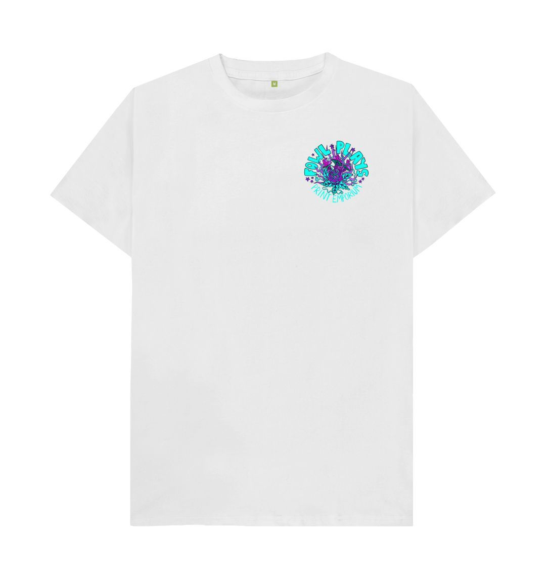 Fowl Plays Print Emporium Mushroom Delight by Fowl Plays Front and Back on White Organic Cotton Unisex T-shirt Sustainable Fashion and Art At Fowl Plays