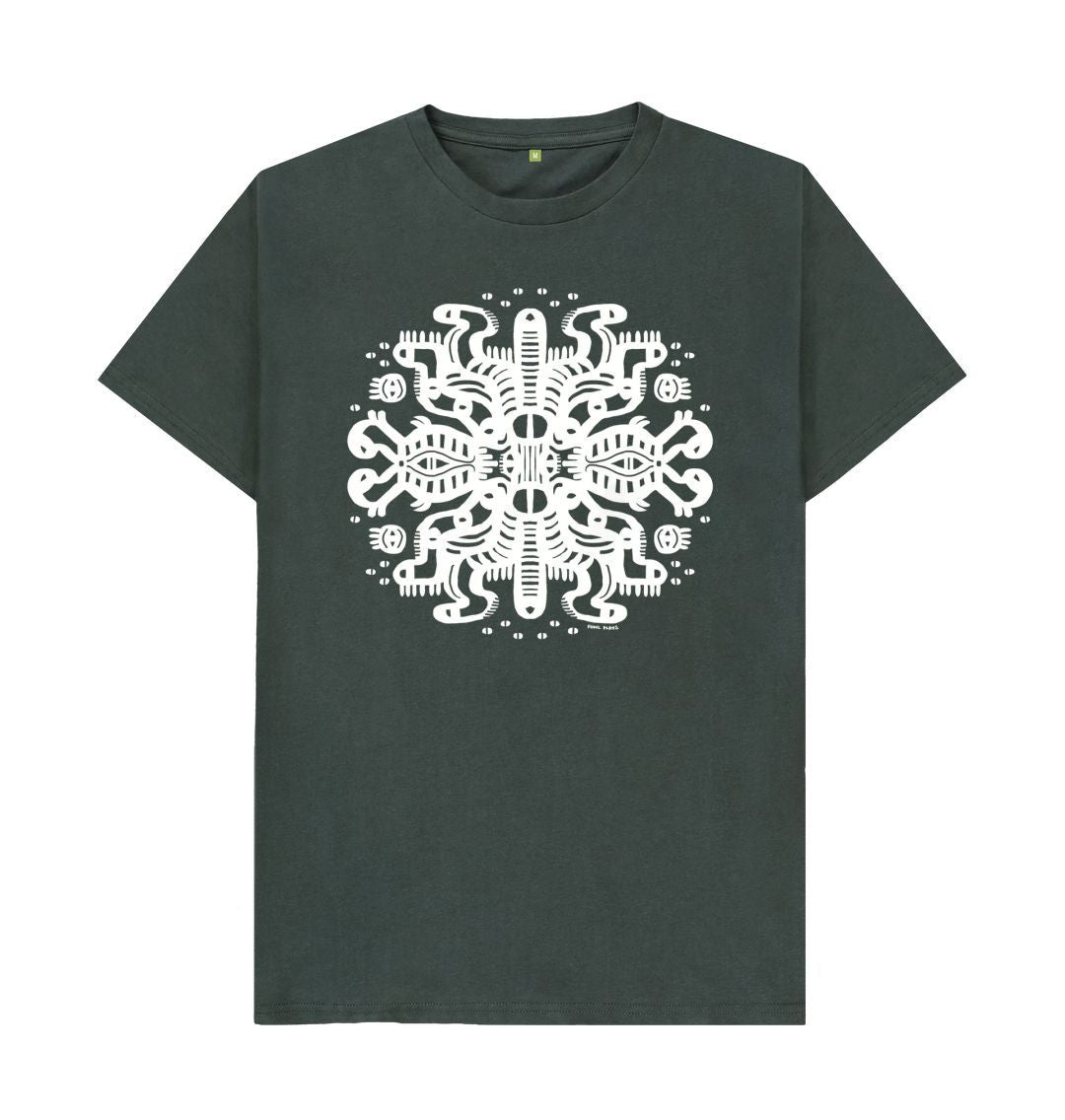 Organic Cotton Dark Grey T-shirt featuring Squid Mates White Print by Fowl Plays - Sustainable Fashion and Art At Fowl Plays