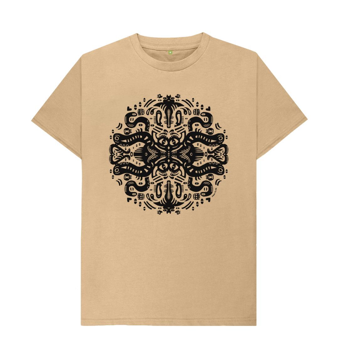 Organic Cotton Sand T-shirt featuring Squid Games by Fowl Plays - Sustainable Fashion and Art At Fowl Plays