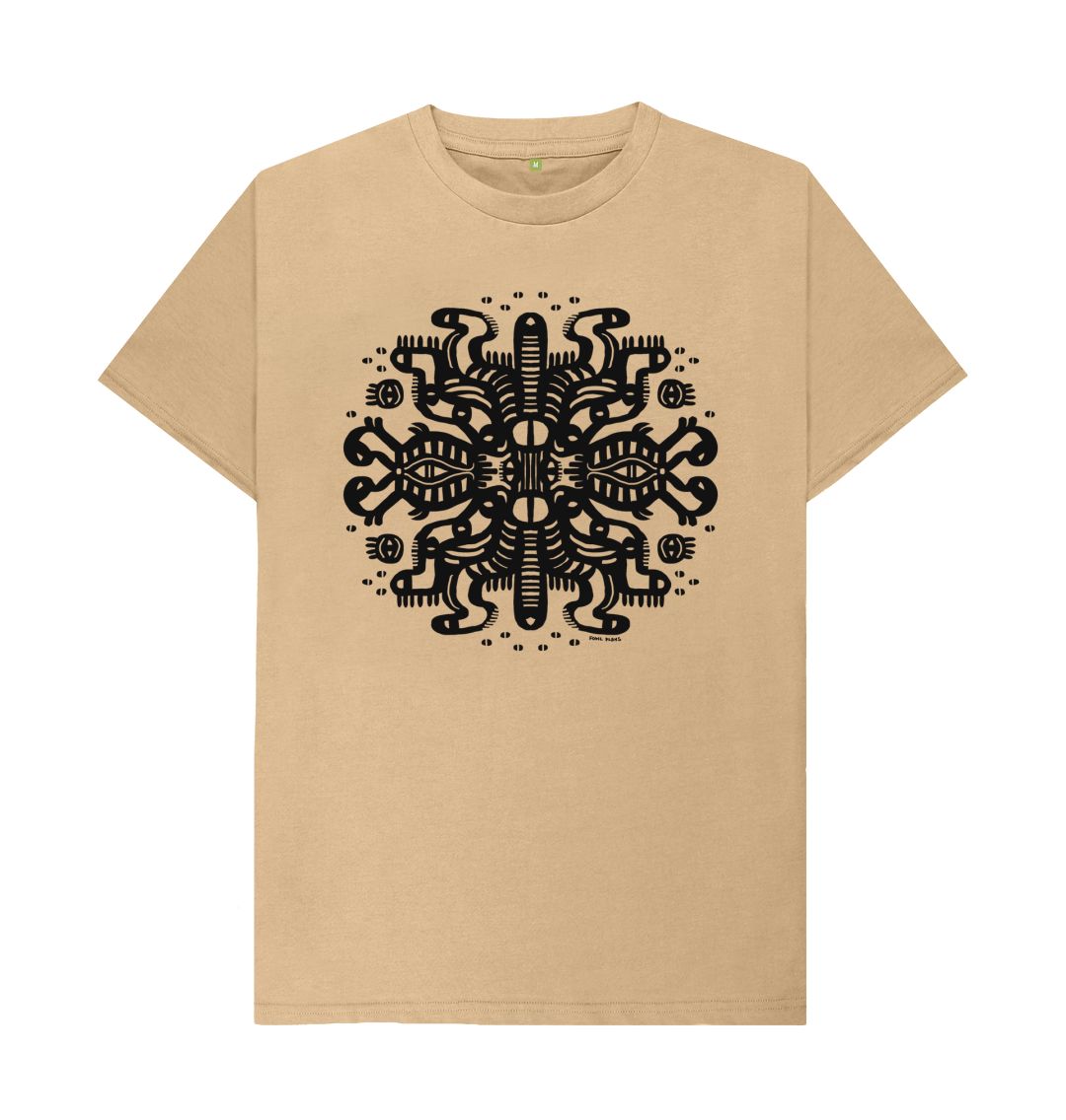 Organic Cotton Sand T-shirt featuring Squid Mates by Fowl Plays - Sustainable Fashion and Art At Fowl Plays