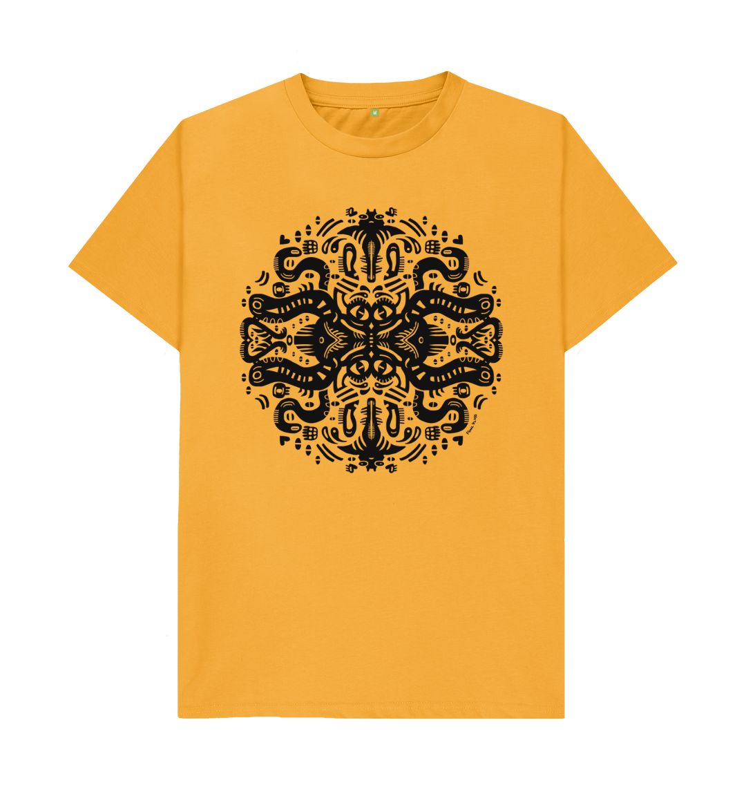 Organic Cotton Mustard T-shirt featuring Squid Games by Fowl Plays - Sustainable Fashion and Art At Fowl Plays