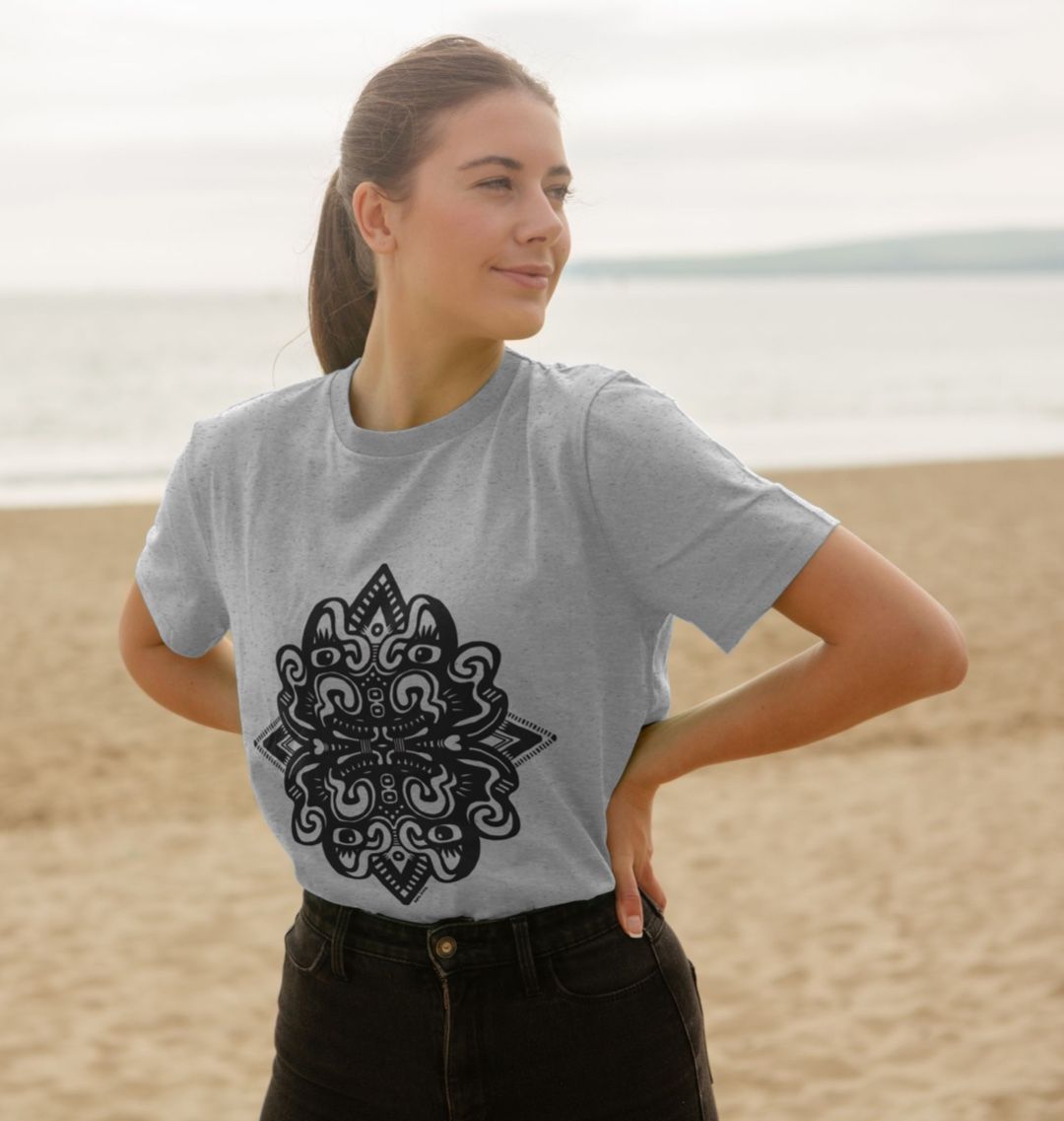 Organic Cotton Athletic Grey T-shirt featuring Catnip by Fowl Plays - Sustainable Fashion and Art At Fowl Plays