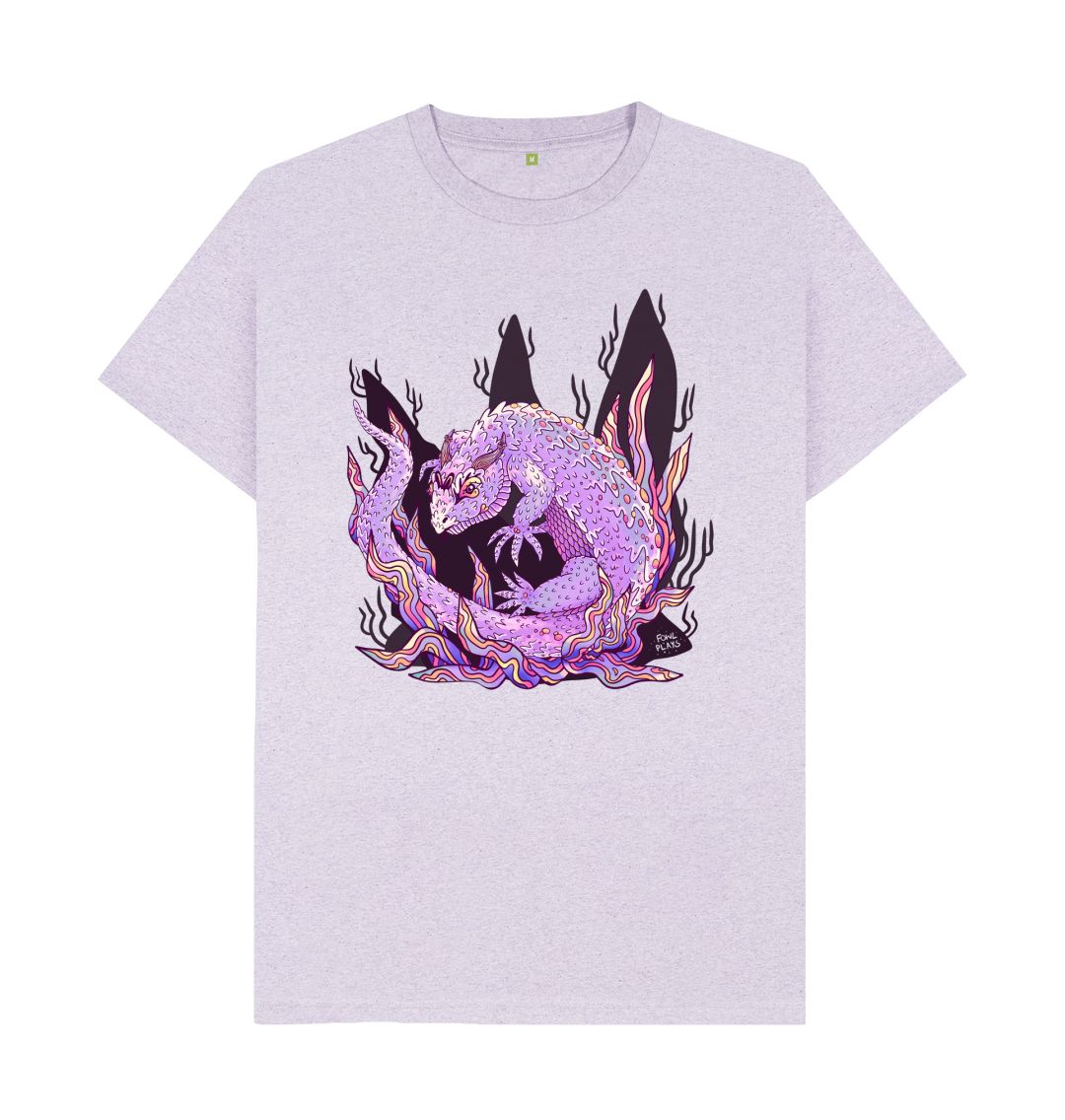 Organic Cotton Light Purple Recycled T-shirt featuring an Armadillo Lizard by Fowl Plays - Sustainable Fashion and Art At Fowl Plays.