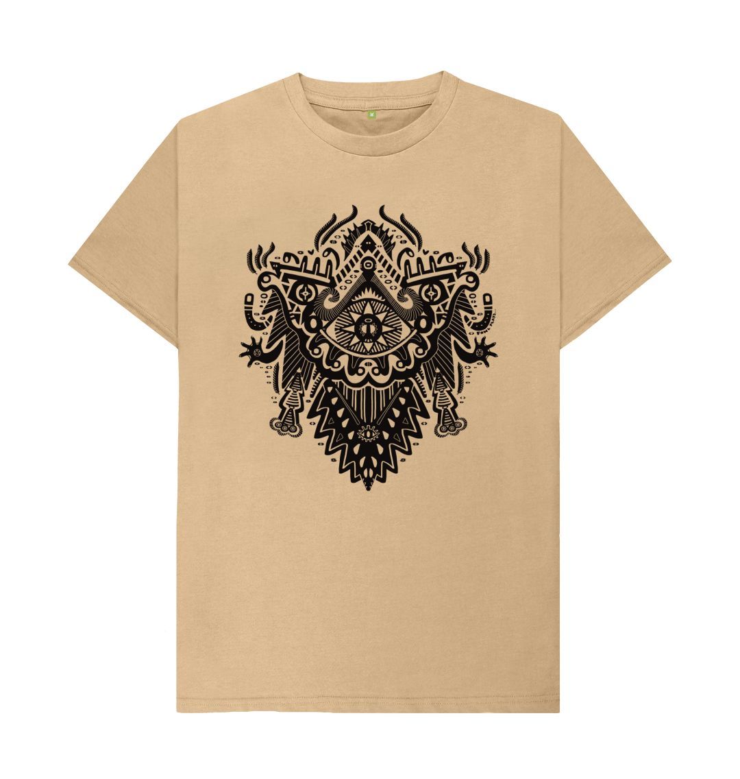 Organic Cotton Sand T-shirt featuring Witch Doctor by Fowl Plays - Sustainable Fashion and Art At Fowl Plays