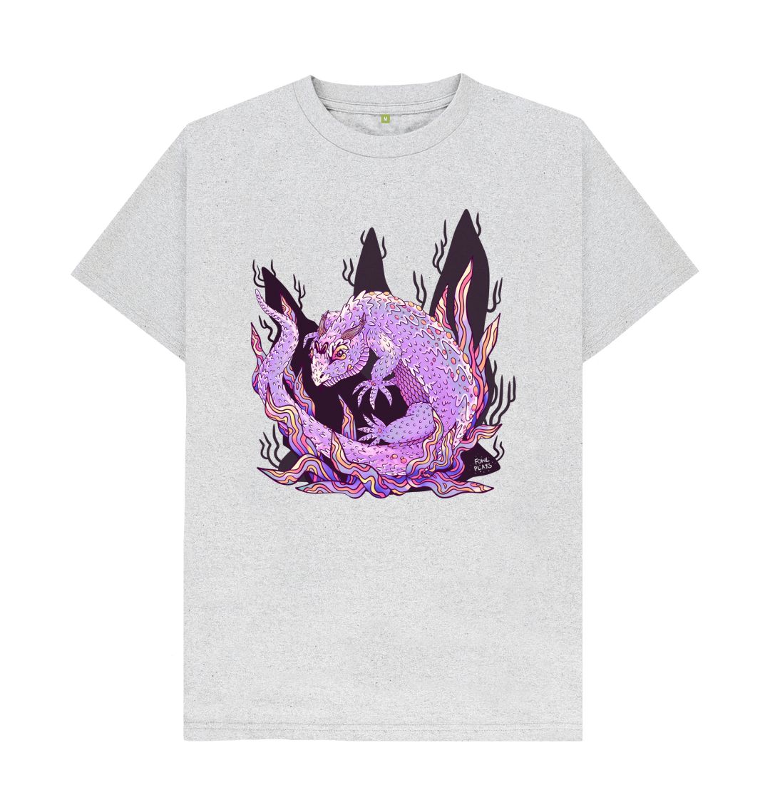 Organic Cotton Grey Recycled T-shirt featuring an Armadillo Lizard by Fowl Plays - Sustainable Fashion and Art At Fowl Plays.