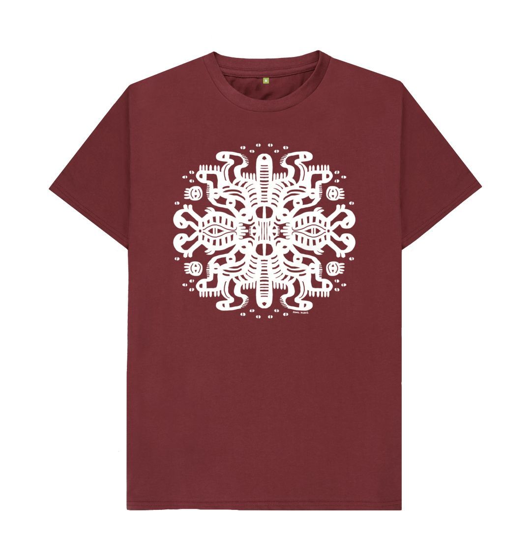 Organic Cotton Red Wine T-shirt featuring Squid Mates White Print by Fowl Plays - Sustainable Fashion and Art At Fowl Plays