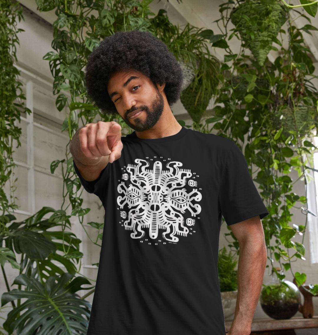 Organic Cotton Black T-shirt featuring Squid Mates White Print by Fowl Plays - Sustainable Fashion and Art At Fowl Plays