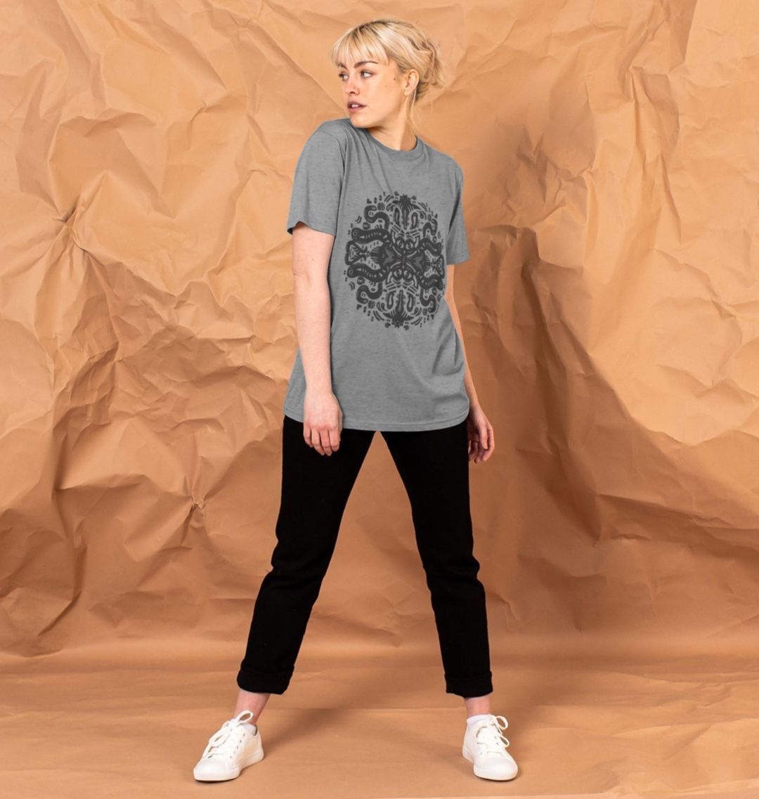 Organic Cotton Athletic Grey T-shirt featuring Squid Games by Fowl Plays - Sustainable Fashion and Art At Fowl Plays