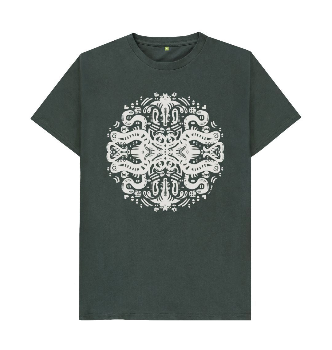 Organic Cotton Dark Grey T-shirt featuring Squid Games White by Fowl Plays - Sustainable Fashion and Art At Fowl Plays